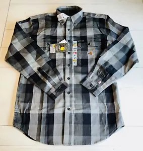 Carhartt 104507 Fire-Resistant Twill Gray Plaid MEDIUM Shirt Long Sleeve NWT - Picture 1 of 6