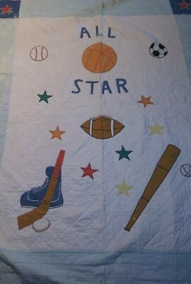 VINTAGE Kids Sports Theme Twin QUEEN B BALL 66X82 Comforter Quilt Bedspread - Image 1 of 4