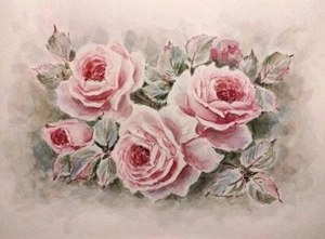 Original Artwork Watercolor Painting DUSTY PINK VINTAGE Flowers Roses Floral A4 - Picture 1 of 11