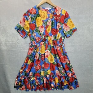 Millenium Knee Length Blousen Dress Women Size S Multicolour Short Sleeve V-Neck - Picture 1 of 8