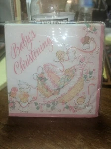 BRANDNEU! Vintage Baby Mädchen Taufe Taufe Servietten Engel rosa 64 Stück - Bild 1 von 6