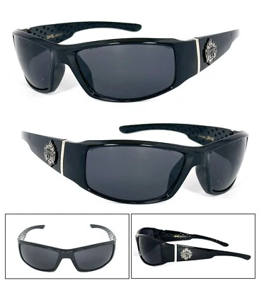 Gafas de sol envolventes grandes Choppers Biker para hombre marco negro brillante lentes de humo UV400 Foto 1 de 2