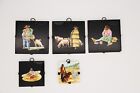 1950s Portuguese Set of Five Small Tiles depicting People from Alentejo Province