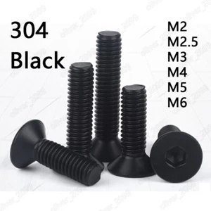Black 304 Stainless Steel Hex Socket Bolts Countersunk Head Screw M2 M3 M4 M5 M6 - Foto 1 di 6