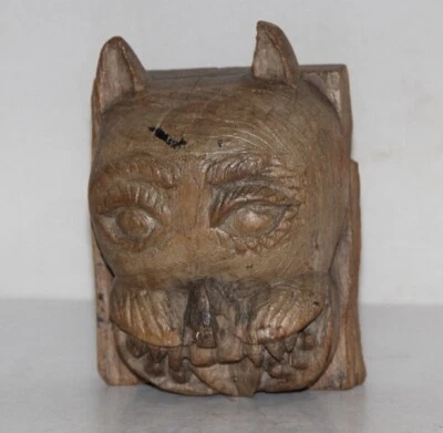 Antigua escultura de gato maciza de madera tallada a mano para el hogar y la decoración, coleccionable Foto 1 de 4