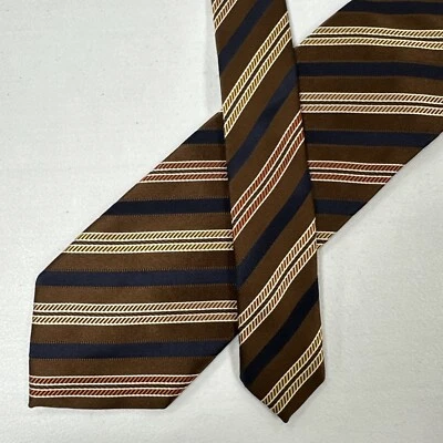 Corbata para hombre Ermenegildo Zegna marrón oscuro a rayas seda tejida lujo formal $225 Foto 1 de 4