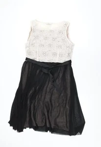 BHS Womens Black Floral Nylon A-Line Size 16 Round Neck Zip - Picture 1 of 10