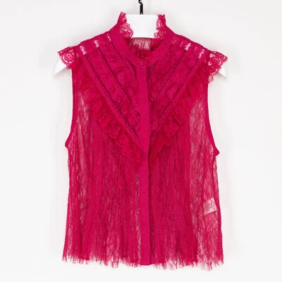 Женская кружевная блузка Alice and Olivia модель Rheba без рукавов цвет малины размер S - Изображение 1 из 4