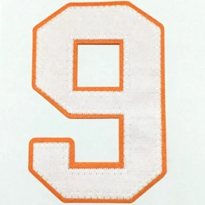 8" Tall White Orange Block Athletic Varsity Letterman's Number 9 Felt Iron Patch - Picture 1 of 1