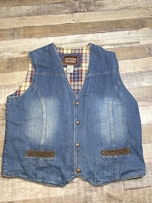 Cripple Creek Ranchwear Denim Forrado a Cuadros Chaleco Cuero Borde Bolsillos Para Hombre 2XL Foto 1 de 4