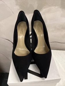 Schutz Fechado Salta Alto Stilleto Pump 4" Heel Size 7B Womens Black Suede - Picture 1 of 5