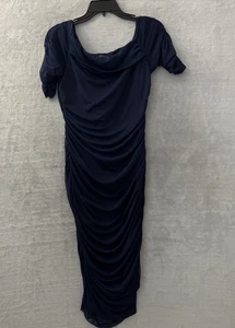 Venus Womans Dress Blue Solid Large Polyester Blend Short Sleeve Round Neck - Picture 1 of 9