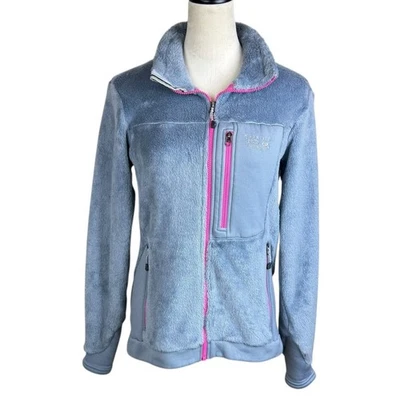 Mountain Hardwear M Suave Gris Claro Vellón Rosa Acento Cremallera Chaqueta Bolsillos Foto 1 de 4