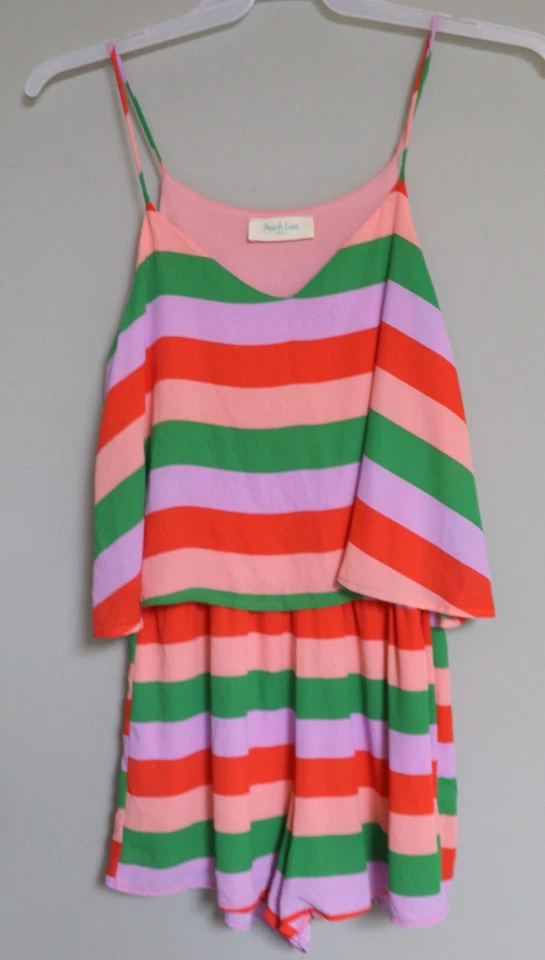 HONEY PUNCH TALLA PEQUEÑO MAMELUCO CORTO CORREA ESPAGUETI COLOR BRILLANTE RAYAS NUEVO Foto 1 de 4