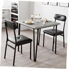 Kitchen Table for 2, Small Dining Table Table with 2 Upholstered chairs Grey