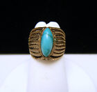 Unusual Vintage Sterling Silver Ring Turquoise Cabochon Mixed Stone Inlay Beads