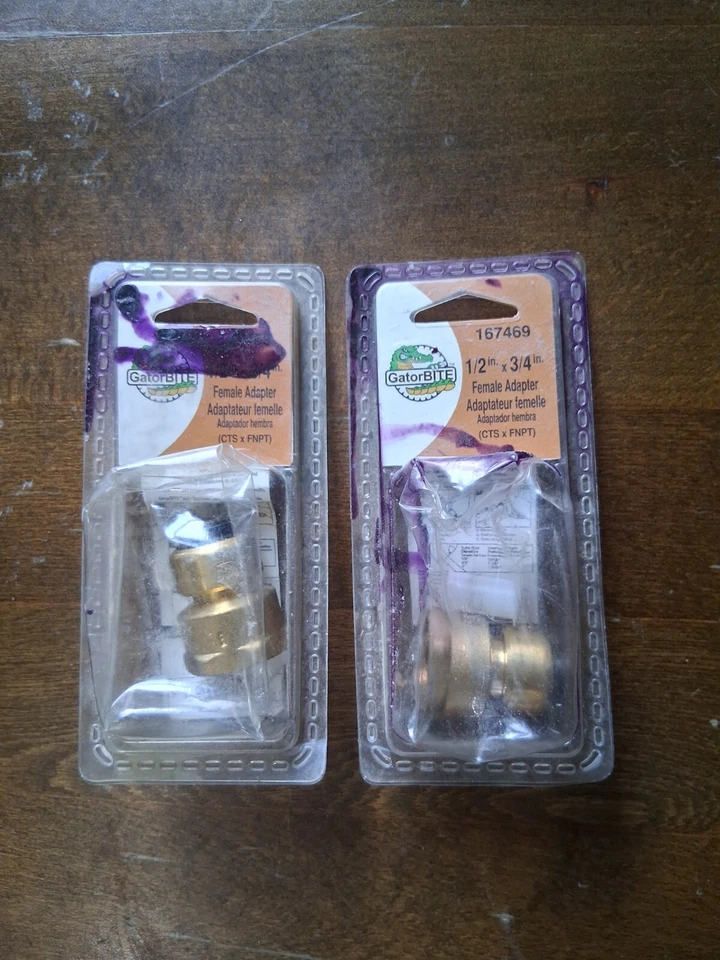 Lote de 2, Adaptadores Gator Bite Hembra, 3/4" FIP x 1/2" Push Foto 1 de 1