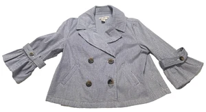 Seersucker Double-breasted Short Jacket Phephum Ruffle Sleeves Fashionista PL - Picture 1 of 14