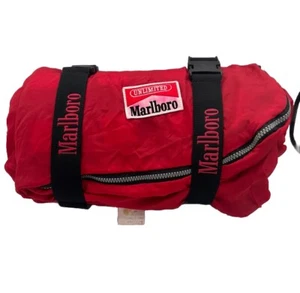 Vintage 90s Team Marlboro Unlimited BIG RED BEDROLL flannel sleeping bag - Picture 1 of 7