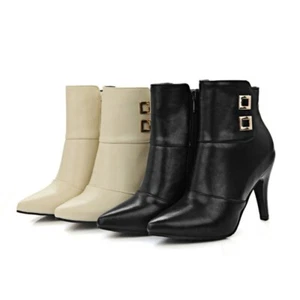 Womens PU Leather High Heel Ankle Boots Smart Work Office Sexy Pumps 50 51 52 D - Picture 1 of 14
