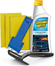 Cerama Bryte Combo Kit POW-R Grip, Scraper, Pads & Removes Tough Stains Cooktop