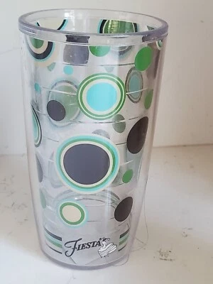 Vaso Tervis Fiesta 16 OZ PUNTOS FRÍOS Azul Verde Fiestaware 2010 Sin Tapa Plástico Foto 1 de 4