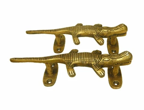 Brass Alligator Door Pull Set Reptile Handle Oval Shape Base Entry Door EK527 Cover