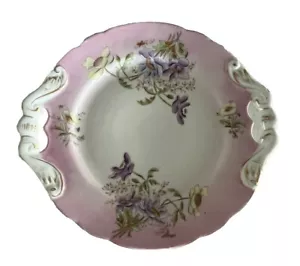 "Antiguo plato de porcelana floral con detalles y asas doradas 11"" ~ Como nuevo" - Imagen 1 de 7