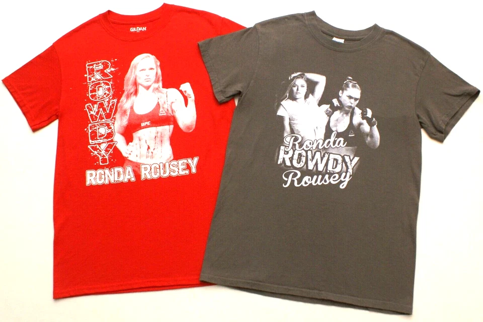 LOT OF 2 Rowdy Ronda Rousey UFC Belt Fighter, men's size small T-shirt - Image 1 of 3