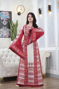 Palestinian Women Embroidered Thobe Dress Tatreez Heritage Wide Sleeves - Picture 1 of 8