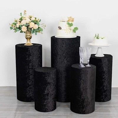 5 Cylinder Pedestal Crushed Velvet Display STAND COVERS Set Party Decorations - Image 1 of 4