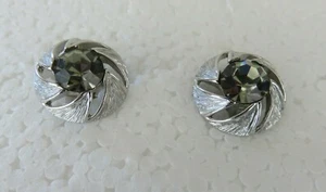 Gemelos vintage de piedra redonda transparente brillante Swank para hombre con marco plateado redondo - Imagen 1 de 6