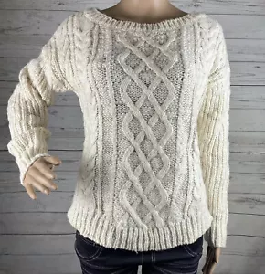 Banana Republic Pullover XS Elfenbein Grobstrick Zopfmuster Wollmischung Beige Ästhetik - Bild 1 von 12