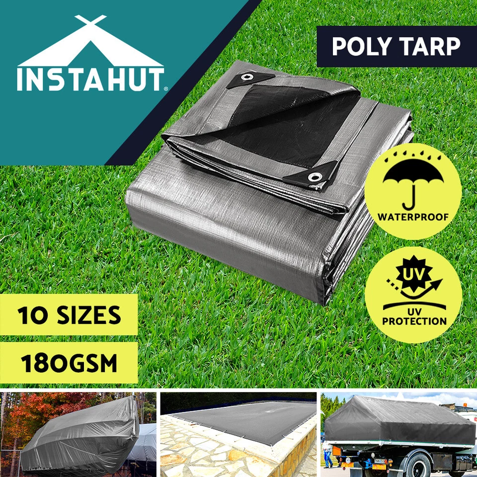 Instahut Tarpaulin Tarp Canvas Camping Poly Tarps Heavy Duty Cover 180gsm Silver - image 1 of 4