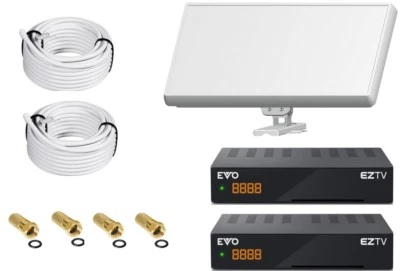 Sat Anlage 2 Teilnehmer Twin Flachantenne Spiegel Receiver FTA HD Set Kabel - Bild 1 von 4