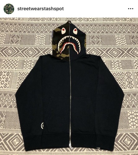 A BATHING APE (BAPE) Felpa con cappuccio e zip intera A Bathing Ape Bape Woodland mimetica Bape Land Shark taglia media