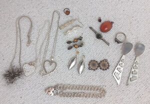 Hallmarked Silver Jewellery Job Lot Bracelet Necklaces Earrings Pendants 77g
