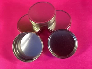 4 Metal Tins with lids - 2.75" diameter, 1" tall -candle making, crafts, storage - Picture 1 of 7