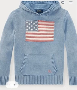 Polo Ralph Lauren SZ 5T American Flag Indigo Knit Cotton Hoodie Sweater # 7153 - Picture 1 of 9