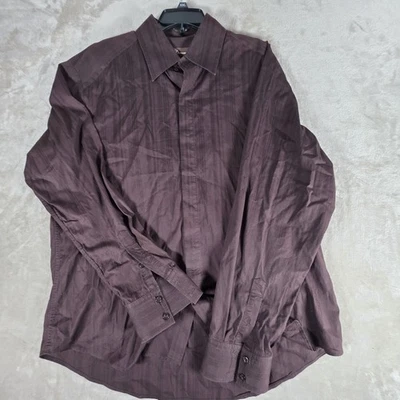 7 Diamonds XXXL 男式棕色条纹长袖纽扣衬衫休闲正装 3XL — 第 1/4 张图片