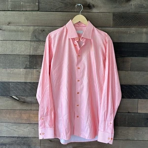 Camisa Eton contemporánea de sarga fina a rayas para hombre en naranja blanco - Imagen 1 de 10