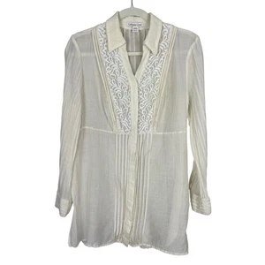 Coldwater Creek Seide Wolle Spitze Knopfleiste Tunika Top Landhaus Boho Elfenbein Medium - Bild 1 von 16