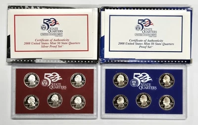 2008-S US Mint Statehood Quarter Silver Proof & Proof Sets OGP & COA – 2 Sets - Image 1 of 4