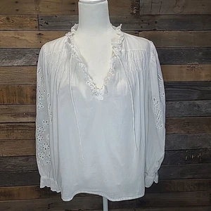 Generation Love Womens Cotton Eyelet Puff long Sleeve Blouse Top White Size M - Picture 1 of 9