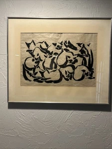 Hermosa obra de arte vintage de gatos enmarcada de 20”x24” Marion Gatrell  - Imagen 1 de 6