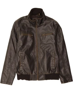 GUESS Mens Leather Jacket UK 40 Large Brown AH01 - Picture 1 of 3