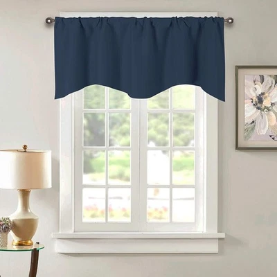2 Panel Scalloped Curtain Swag Valance Blackout Thermal Insulated Drapes Kitchen - Image 1 of 4
