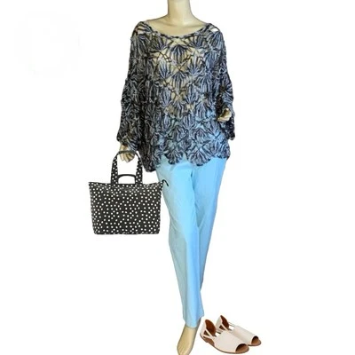 TÚNICA MUJER LISA INTERNATIONAL CROCHET GRIS Y AZUL CLARO TALLA 1X Foto 1 de 4