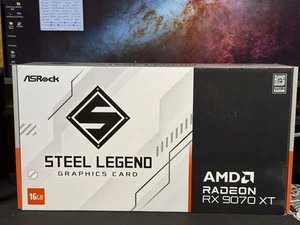 Grafikkarte ASRock Radeon RX 9070 XT Steel Legend - 16GB GDDR6, 1x HDMI, 3x DP - Afbeelding 1 van 6