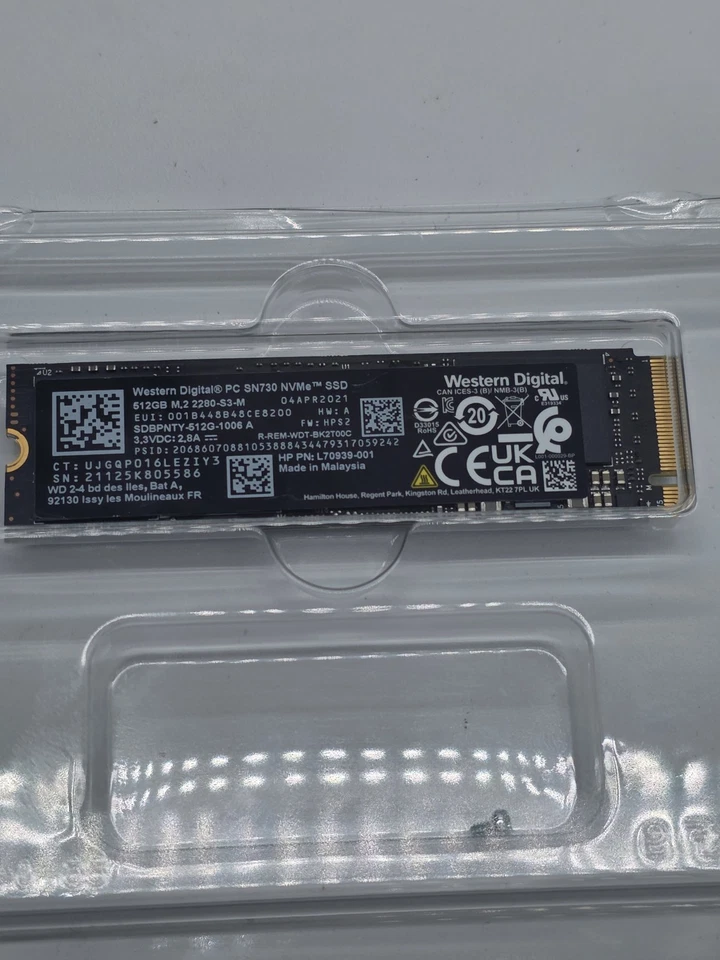 Western Digital PC SN730 M.2 NVME 512GB SSD SDBQNTY-512G-1001 Lenovo Dell Laptop - Image 1 of 2